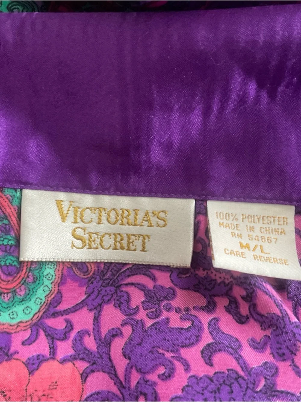Victoria Secret Floral Multi Colored Night Shirt Long Sleeve Collared M/L-VTG